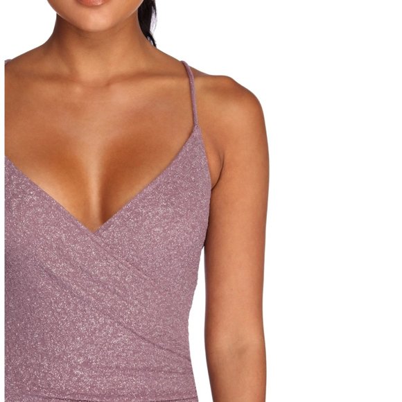 Formal High-Slit Glitter Dress/Gown in Dusky Lilac - Picture 4 of 4